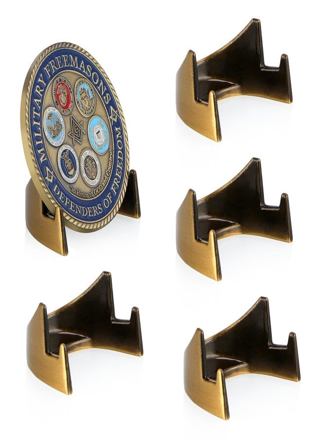 MOLIGOU 5 Pcs Challenge Coin Holder Display, Military Coin Display Stand, Metal Coin Easel Stand for Small Artworks, Medals, Medallions (Bronze) - Image 1